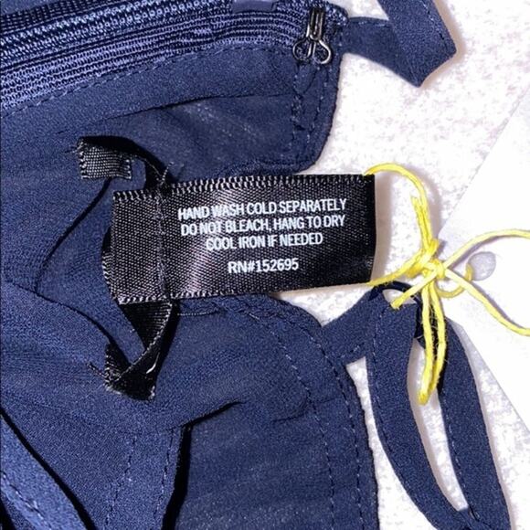 Aqua Navy Blue Embroidered Cold Shoulder Mini Dress | Sz S - Picture 7 of 14